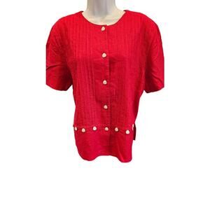 Melissa Harper 12 linen blend short sleeve button up EUC red vintage casual